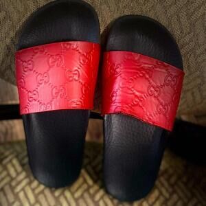 Authentic Red Leather signature Embossed Slides